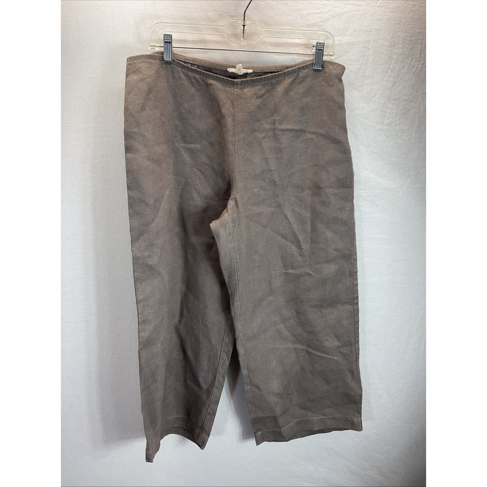EILEEN FISHER Brown cropped Wide-Leg  Pants Petite MD side zip flat‎ front beach